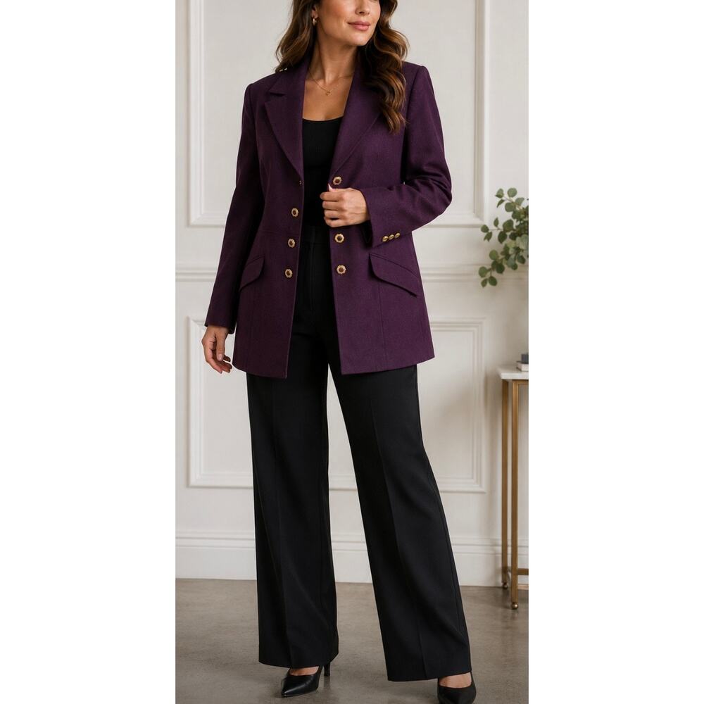 Vintage Gantos Wool Blazer Women 14 Plum Purple Gold Buttons 80s 90s Jacket